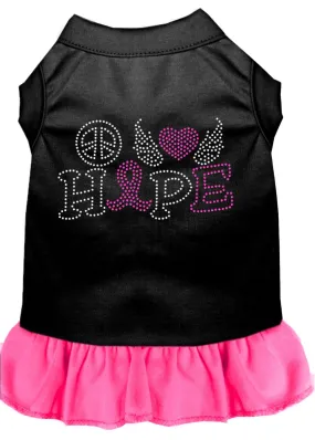 Peace Love Hope Breast Cancer Rhinestone Pet Dress Black With Bright Pink Med (12)