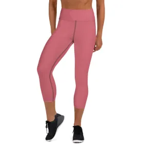 Pink Solid Yoga Capri Leggings, Premium Solid Pink Color Women's Tights-Made in USA/EU/MX