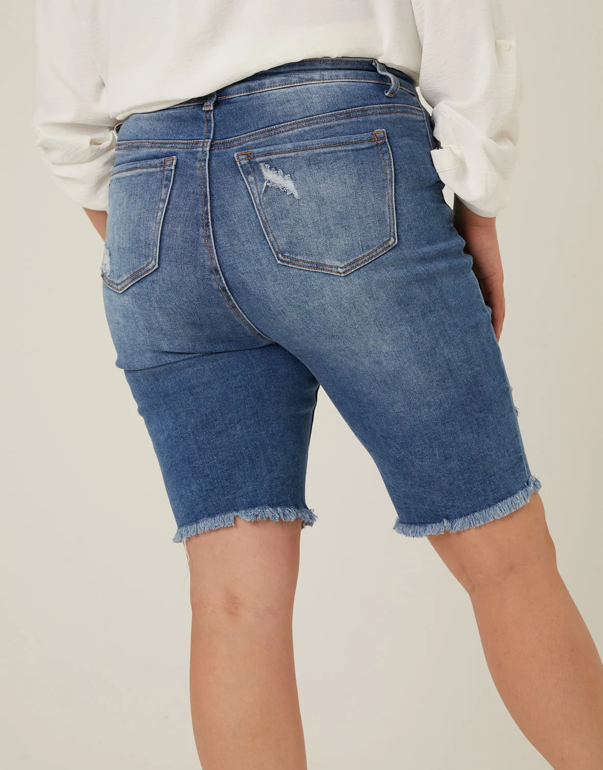 Plus Size Distressed Bermuda Denim Shorts