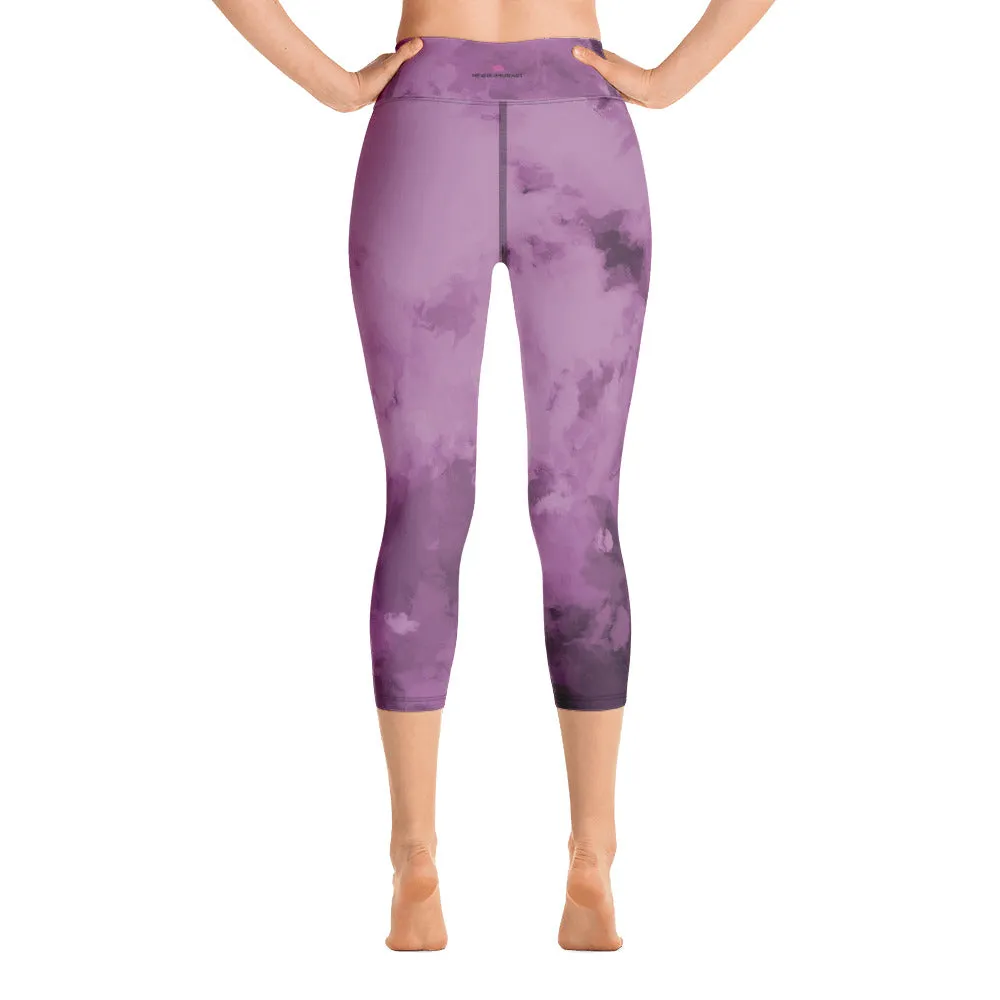 Purple Abstract Capris Tights, Purple Best Women's Yoga Capri Leggings- Made in USA/EU/MX