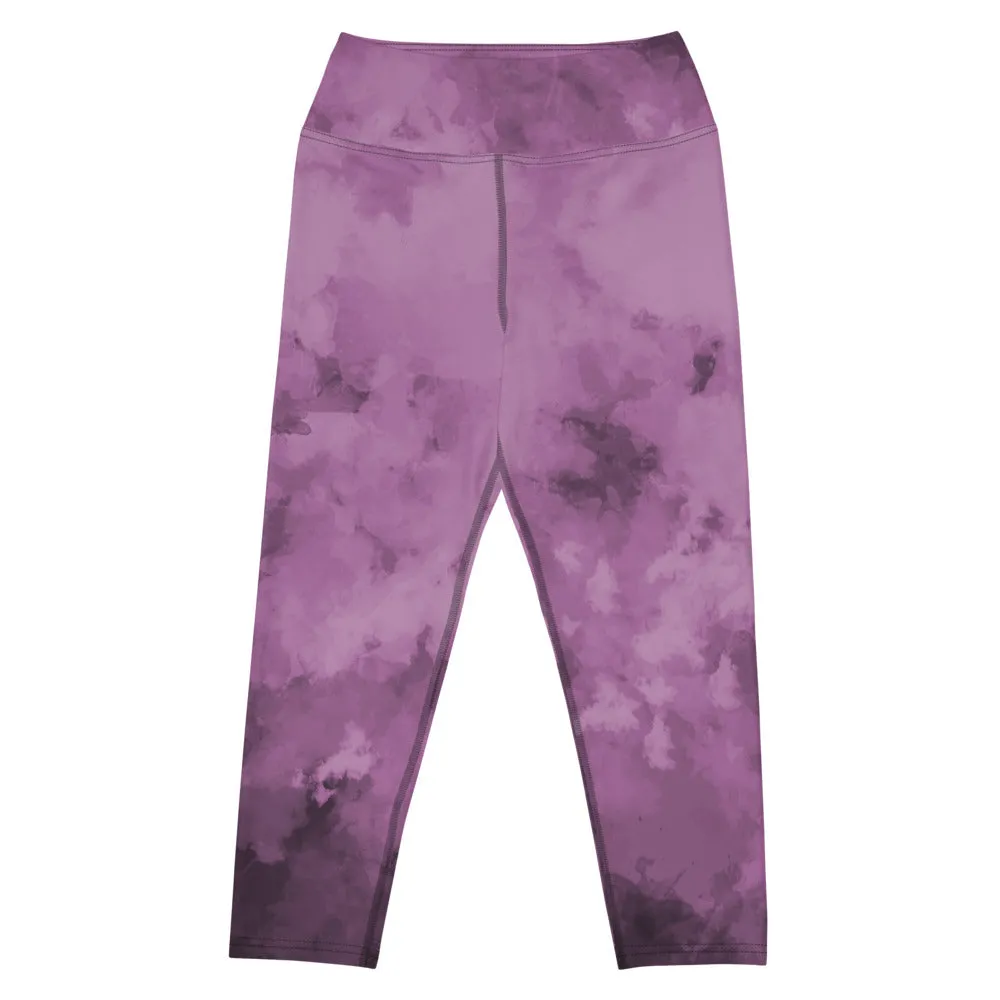 Purple Abstract Capris Tights, Purple Best Women's Yoga Capri Leggings- Made in USA/EU/MX