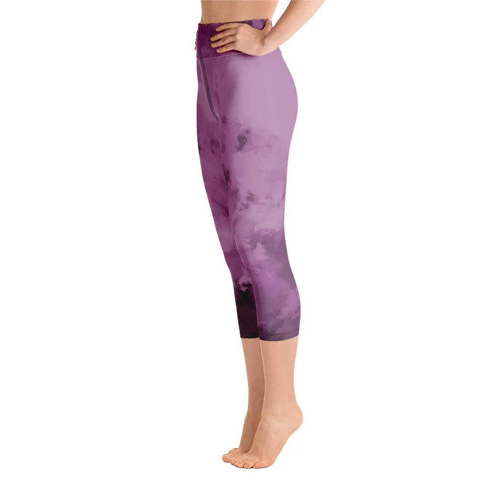 Purple Abstract Capris Tights, Purple Best Women's Yoga Capri Leggings- Made in USA/EU/MX