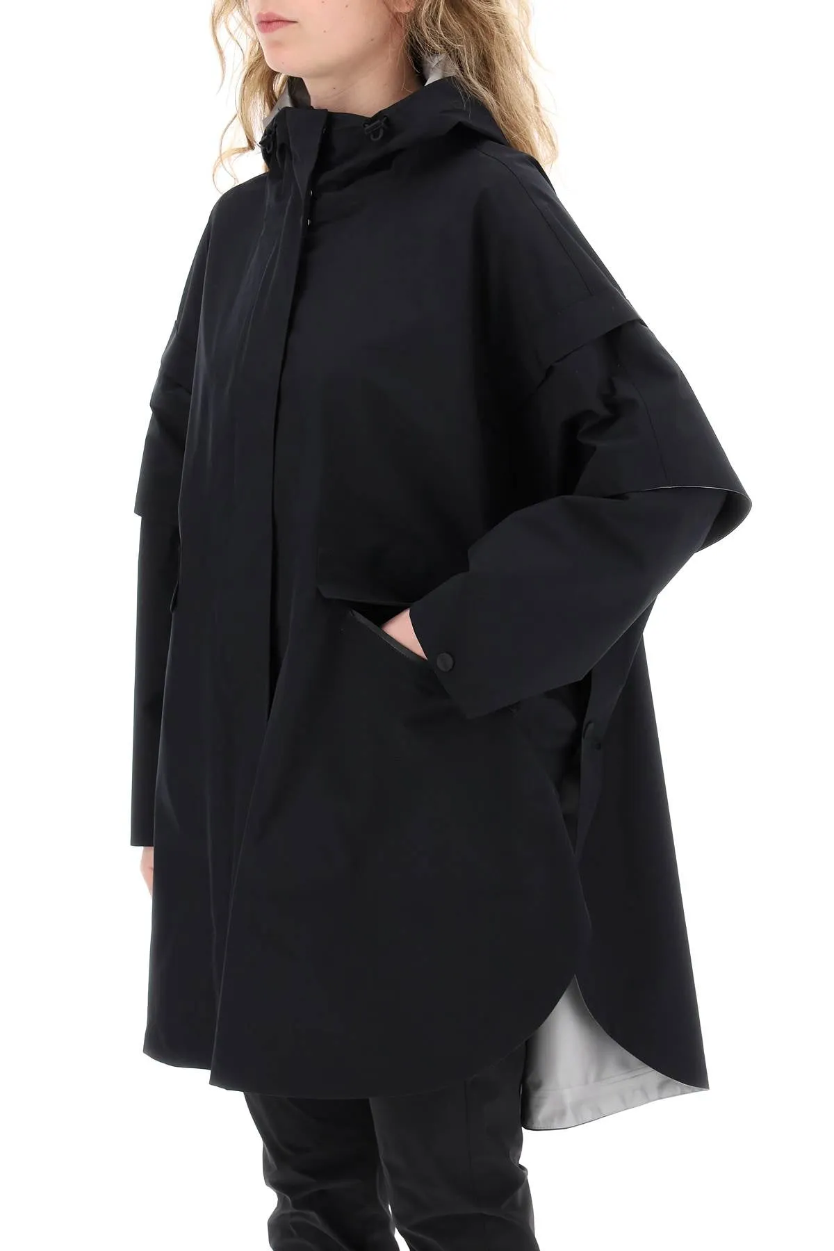 "removable sleeve cape coat