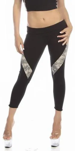 Sexy Hi Lo Waist Universal Camo Pattern Combat Athletic Capri Pants - Black/Green