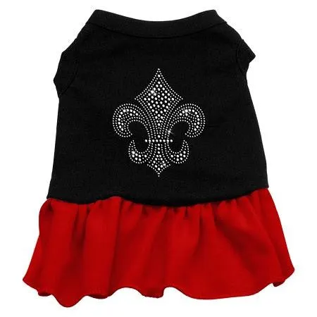 Silver Fleur de Lis Rhinestone Dress Black with Red XS (8)