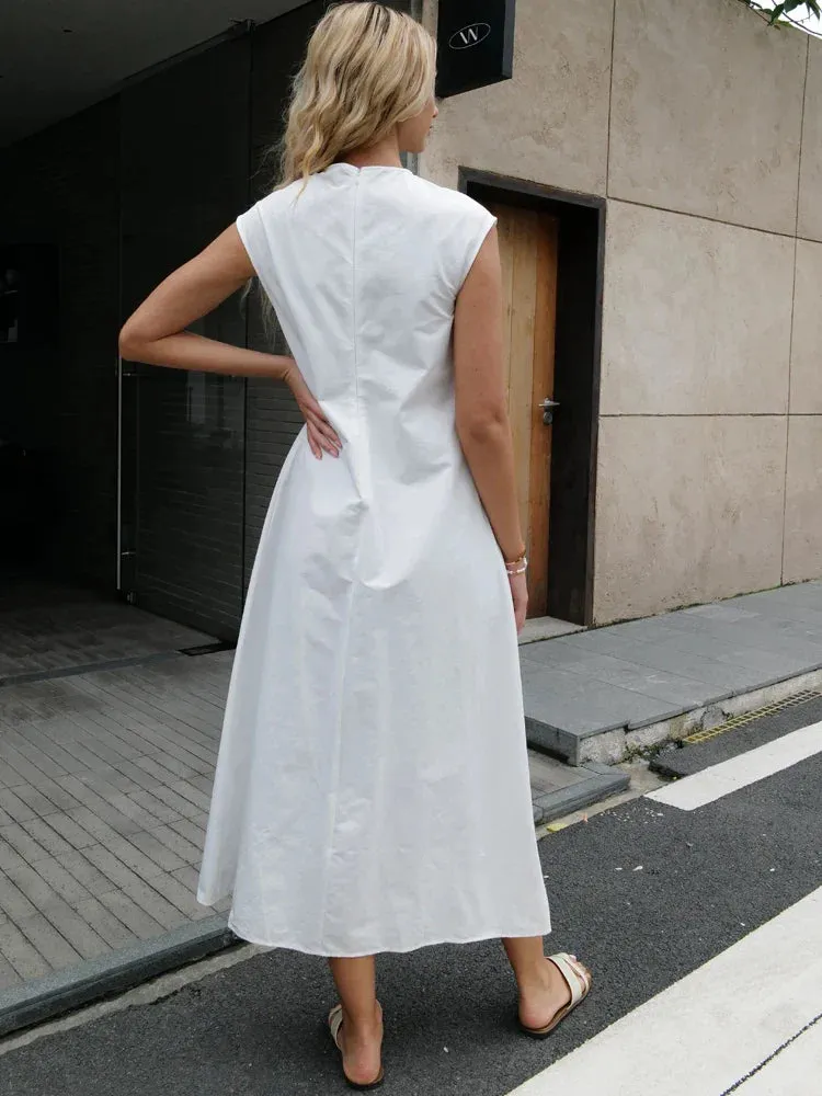 Sleeveless Maxi Dress in Solid Cotton for Summer