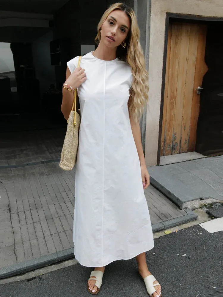 Sleeveless Maxi Dress in Solid Cotton for Summer