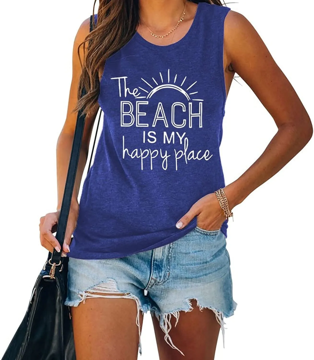 The Beach is My Happy Place Sleeveless Shirt for Women Summer Beach Tank Shirt