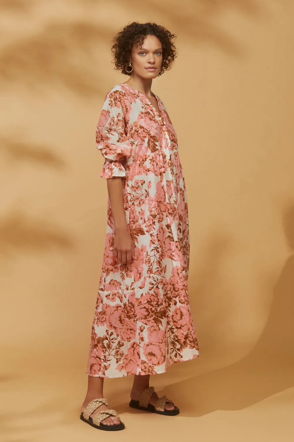 Tuscany Maxi Cotton Dress Rose Print