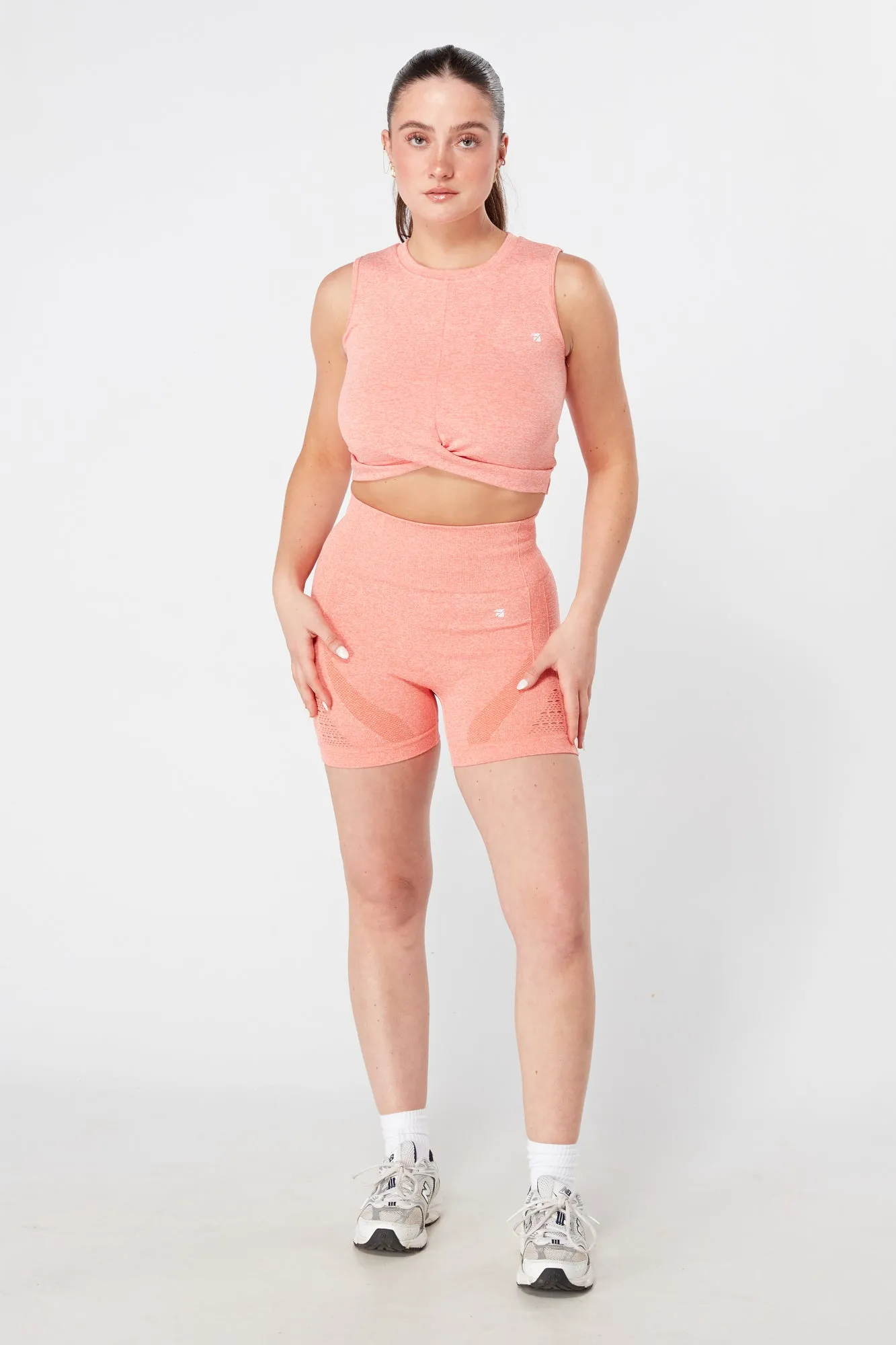 Twill Active Seamless Marl Laser cut Vest - Coral