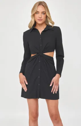 Twist Front Waist Cut Out Shirt Dress