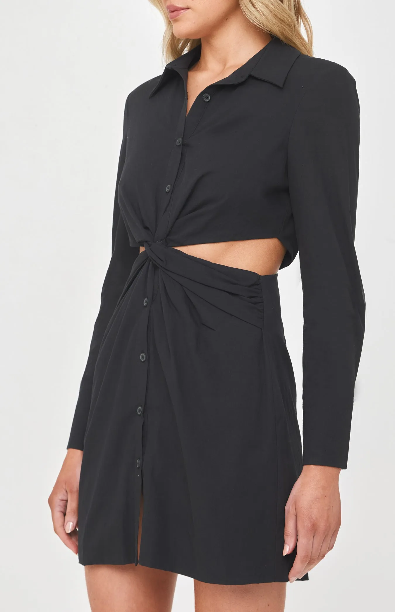 Twist Front Waist Cut Out Shirt Dress