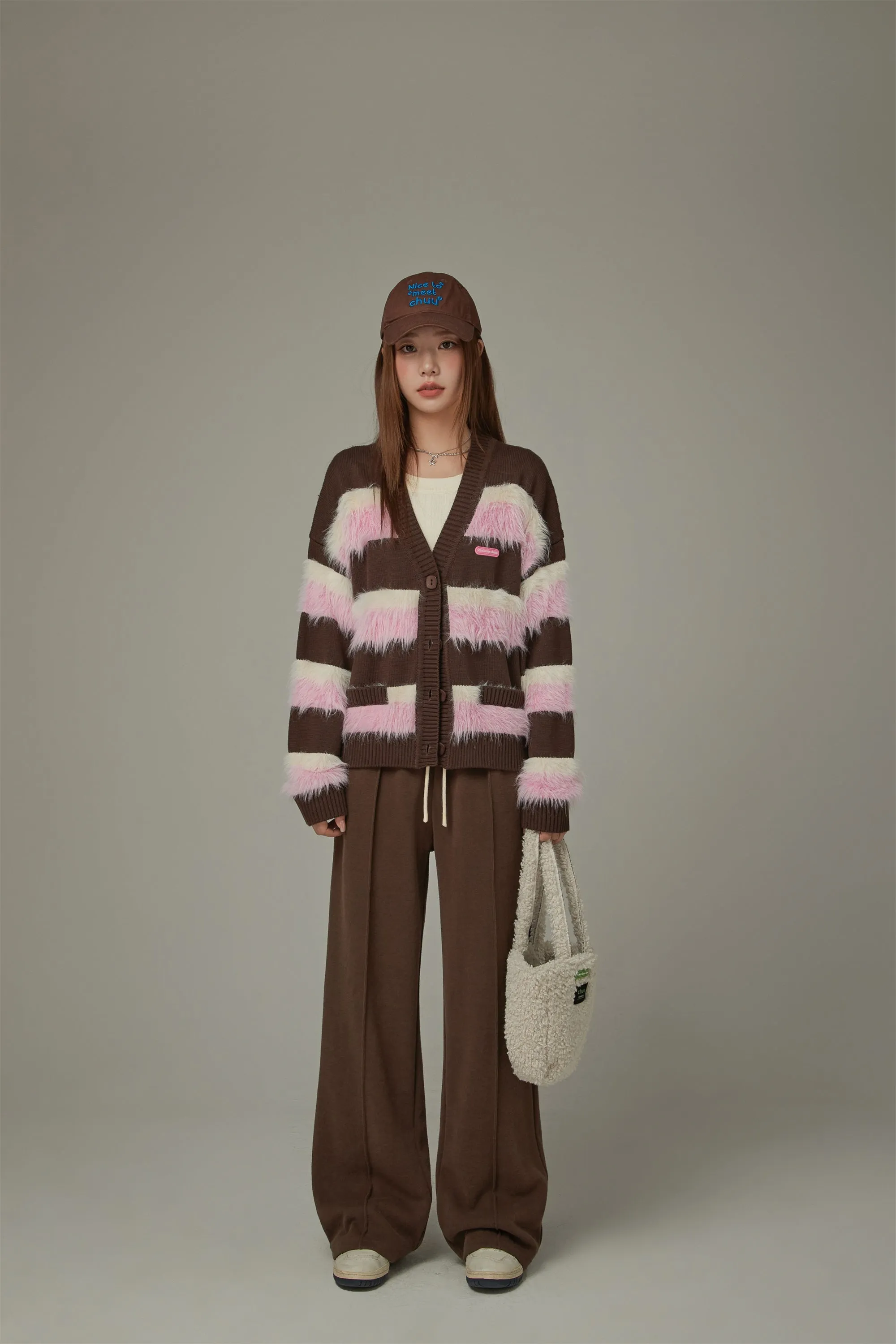 V-Neck Color Combination Stripe Knit Cardigan