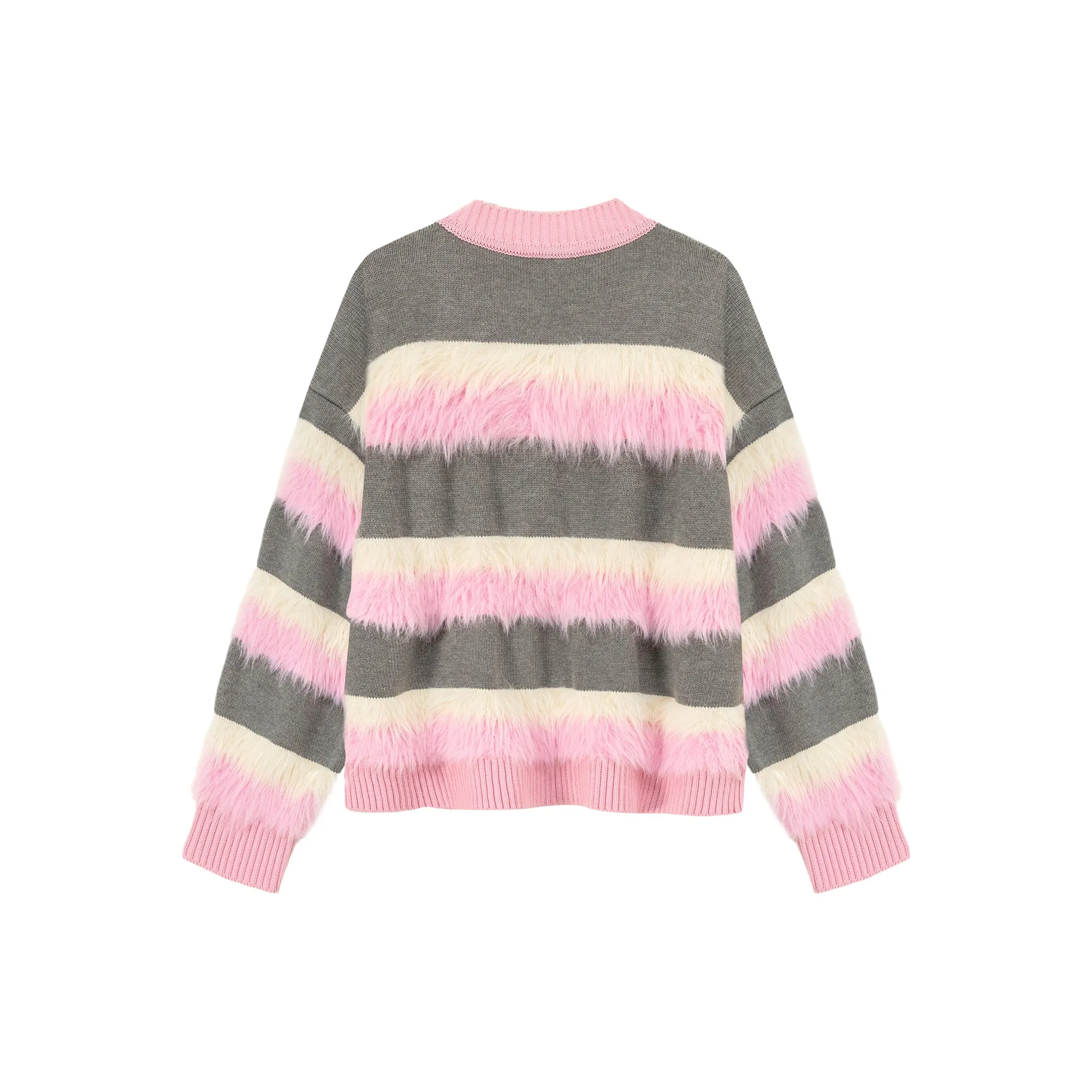 V-Neck Color Combination Stripe Knit Cardigan