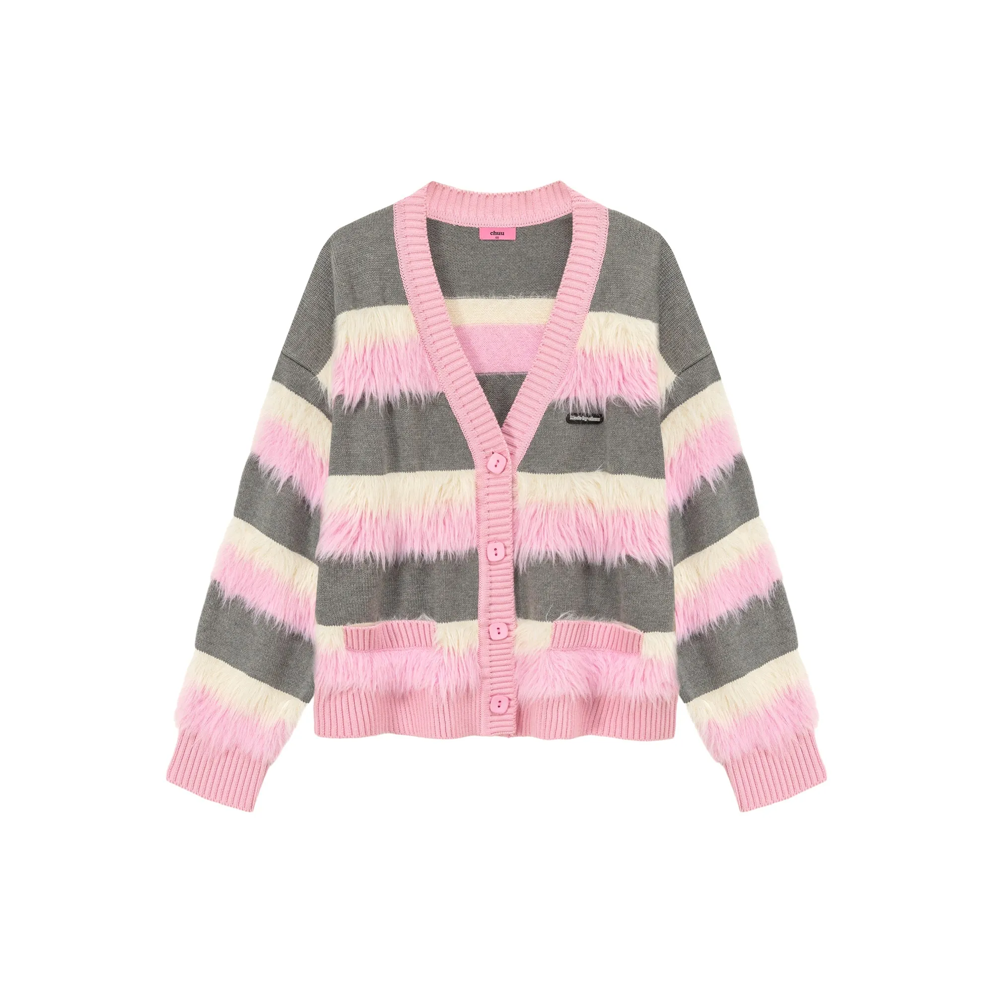 V-Neck Color Combination Stripe Knit Cardigan