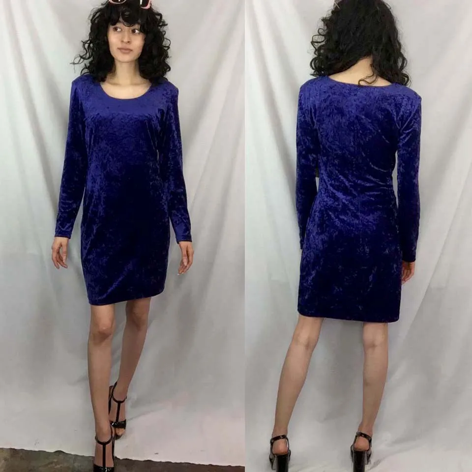 Vintage 90s | Purple Crushed Velvet Boho Grunge Mini Dress by All that Jazz | S