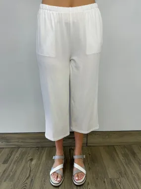 White Bamboo French Terry Capri with Button Detail