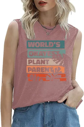 Women Plant Lady Tank World's Okayest Plant Parent Botanical Tee Shirt