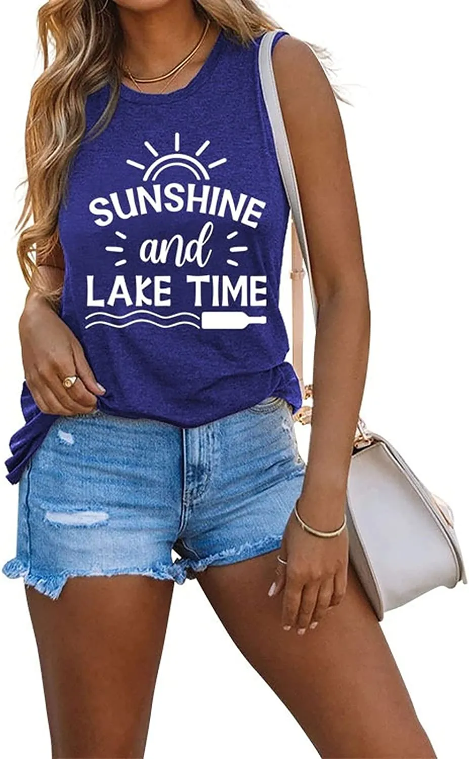 Women Sunshine and Lake Time Graphic Tank Shirt