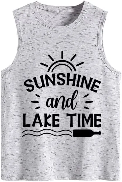 Women Sunshine and Lake Time Graphic Tank Shirt