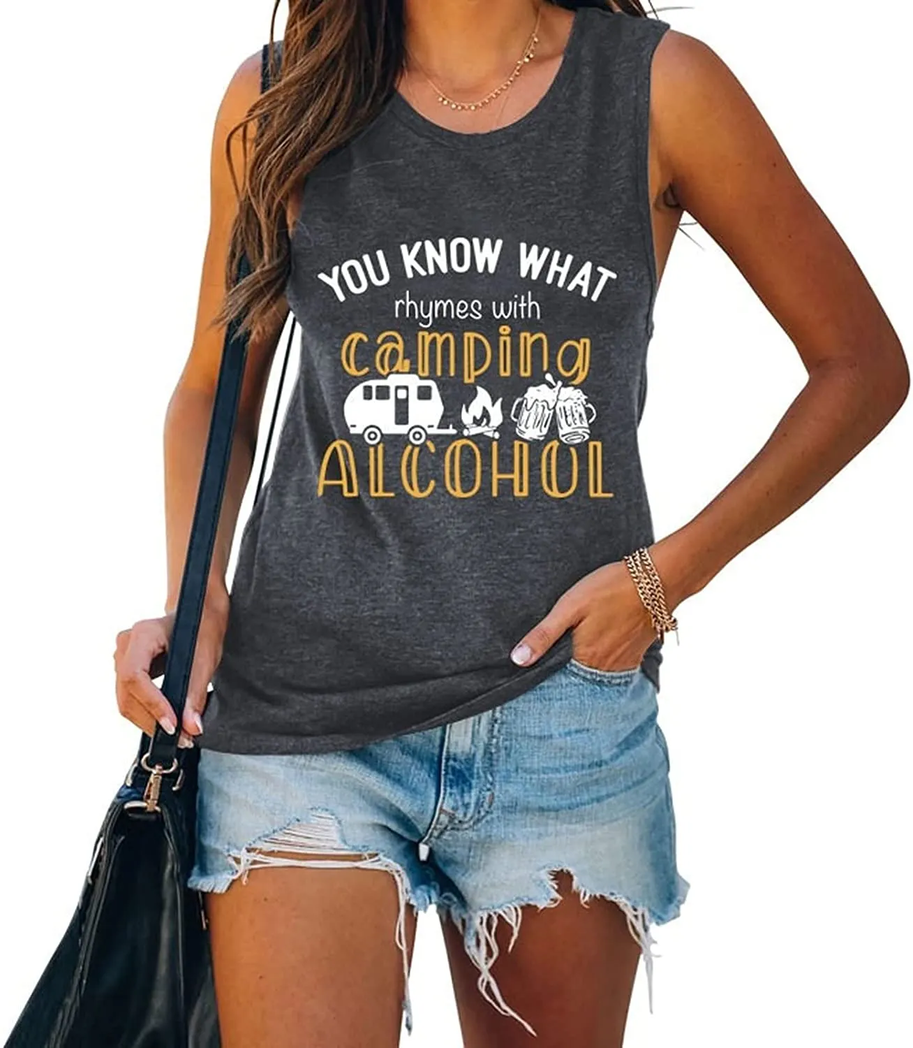 Women You Know What Rhymes with Camping Alcohol Tank Shirt for Women Drinking Shirt for Women