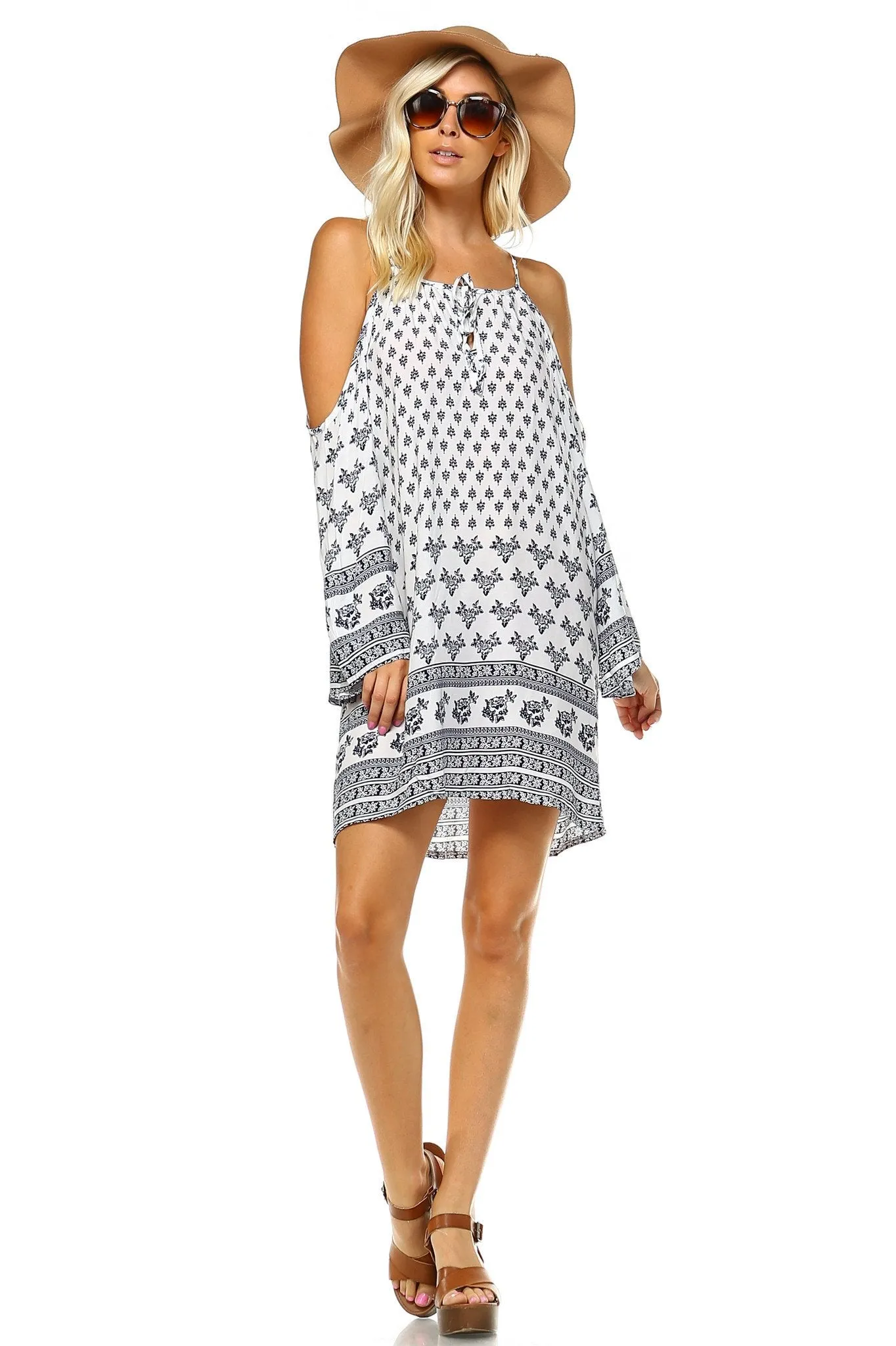 Women's Cut Out Shoulder Boho Dress