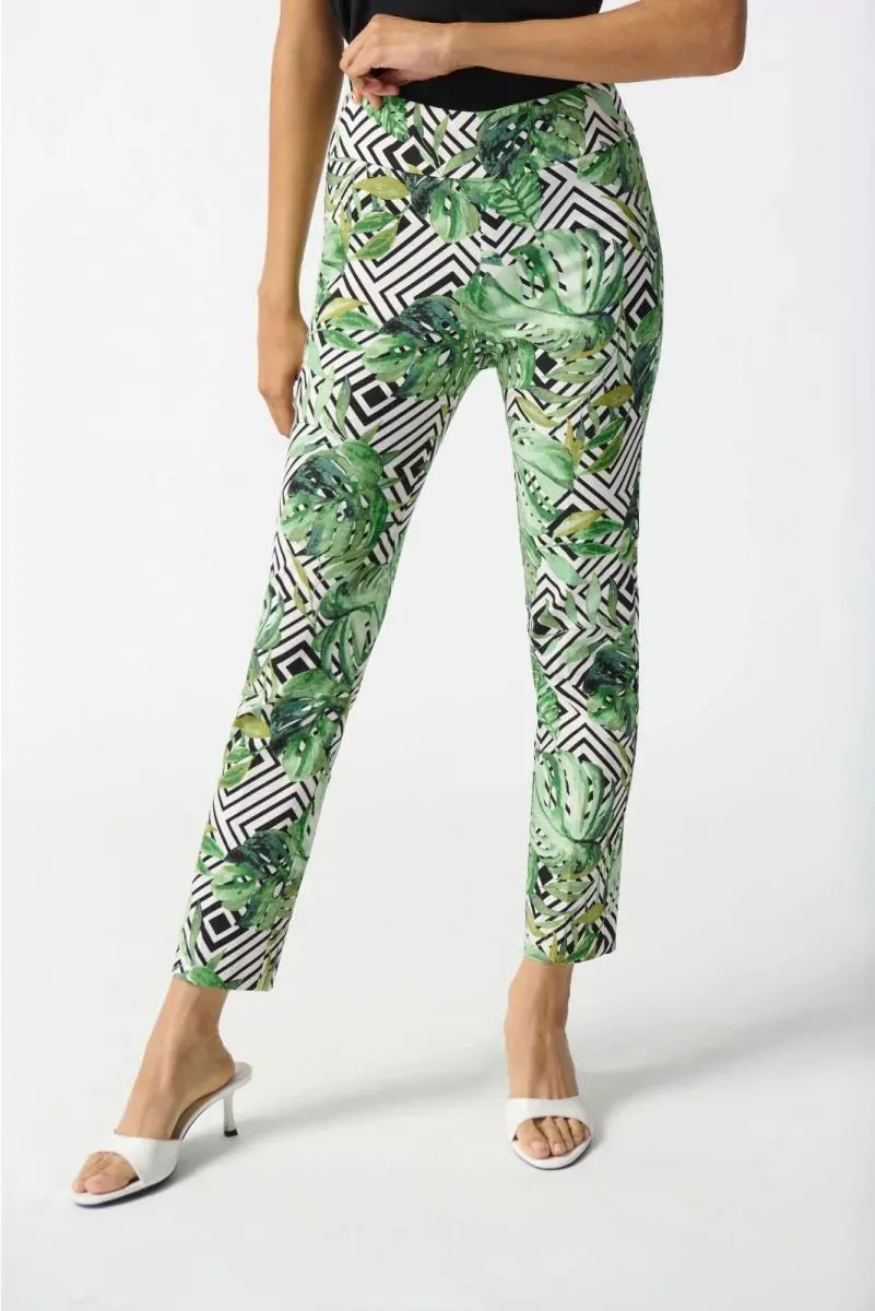 Women's Joseph Ribkoff | Abstract Print Pull On Crop Pants | Green