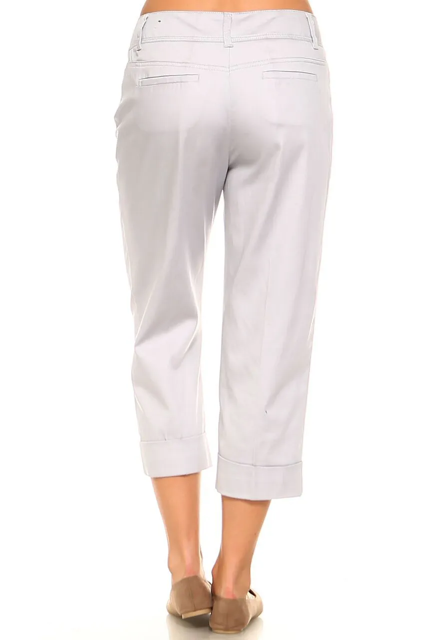 Women's Larry Levine Capri Pants with Silver Finishes and Cuffed Bottom