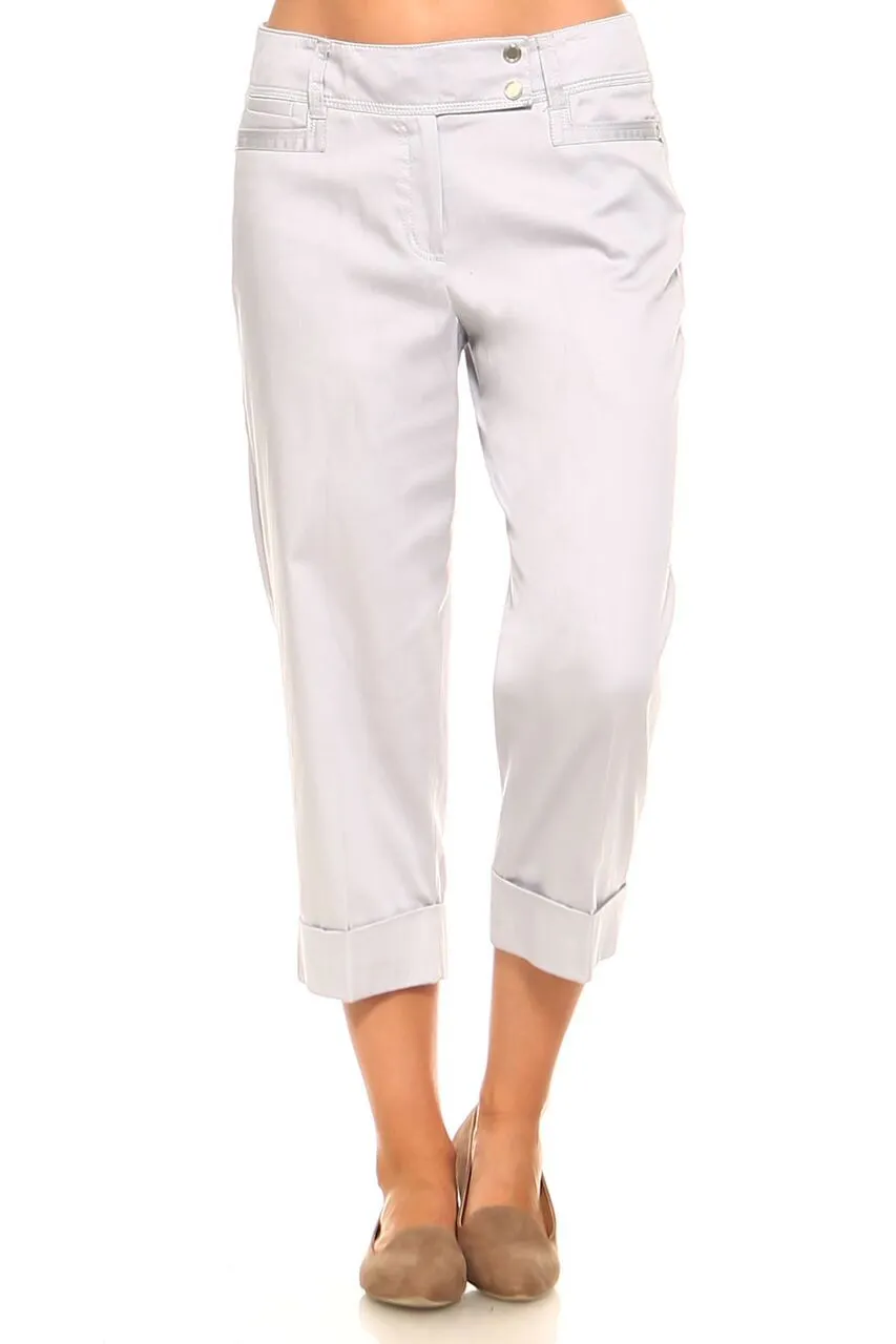 Women's Larry Levine Capri Pants with Silver Finishes and Cuffed Bottom