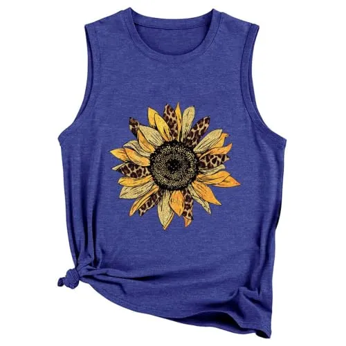 Womens Sunflower Tank Top Casual Summer Sleeveless Tee Shirt