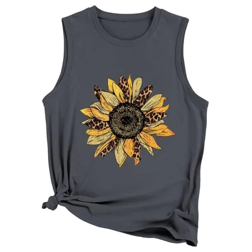 Womens Sunflower Tank Top Casual Summer Sleeveless Tee Shirt