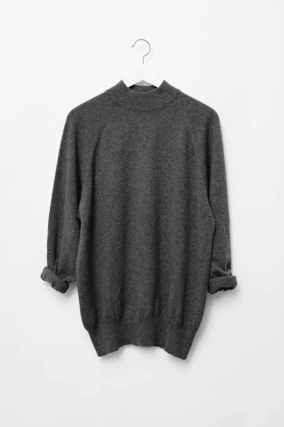 WOOL BLEND GREY OVERSIZE MOCK SWEATER